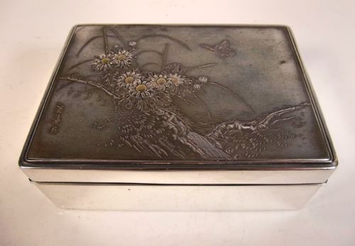 japanese meiji period silver shibuichi onlaid box - CATEGORY: ANTIQUE BOXES - DATED 1890