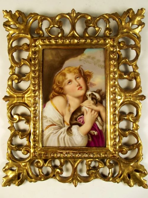 19th c royal vienna painted porcelain plaque giltwood frame - CATEGORY: ANTIQUE CERAMICS - DATED 19TH CENTURY