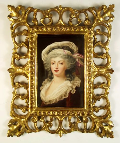 19th c continental painted porcelain portrait plaque giltwood frame - CATEGORY: ANTIQUE CERAMICS - DATED 19TH CENTURY
