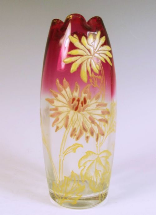 legras red tint to clear enamelled glass vase - CATEGORY: ANTIQUE GLASS - DATED 1900