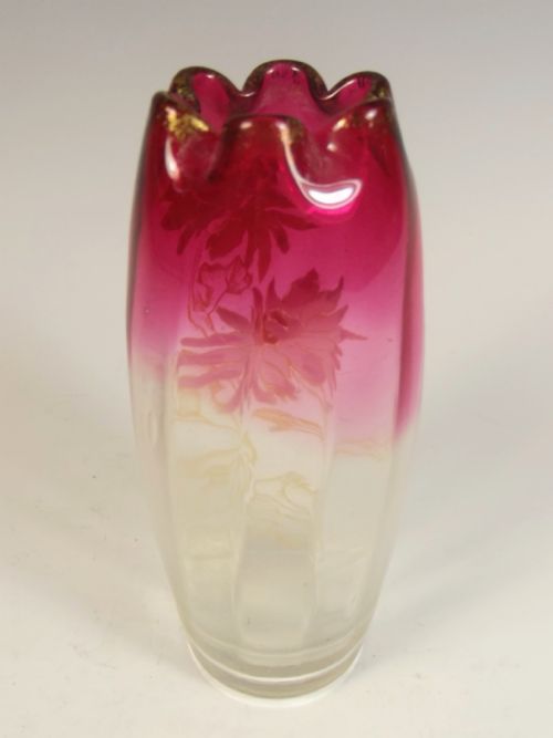LEGRAS RED TINT TO CLEAR ENAMELLED GLASS VASE - ADDITIONAL PHOTO 1
