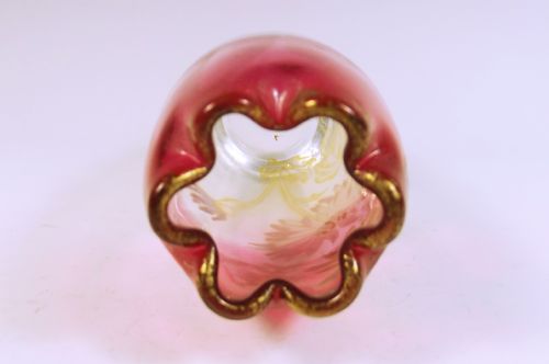LEGRAS RED TINT TO CLEAR ENAMELLED GLASS VASE - ADDITIONAL PHOTO 3