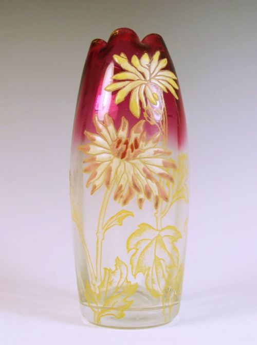 LEGRAS RED TINT TO CLEAR ENAMELLED GLASS VASE - ADDITIONAL PHOTO 4