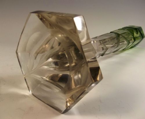 LARGE MOSER GREEN TINT TO CLEAR INTAGLIO CUT GLASS IRIS VASE - ADDITIONAL PHOTO 6