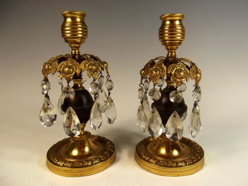 pair georgian ormolu bronze candlestick lustres - CATEGORY: ANTIQUE LIGHTING - DATED 19TH CENTURY