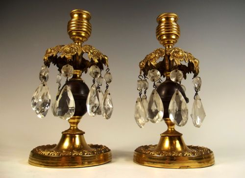 PAIR GEORGIAN ORMOLU BRONZE CANDLESTICK LUSTRES - ADDITIONAL PHOTO 1