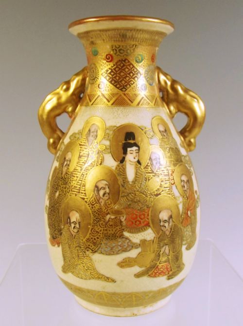 japanese meiji period satsuma vase with handles - CATEGORY: ANTIQUE VASES - DATED 1890