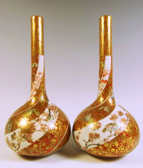 pair of japanese meiji period kutani porcelain vases - CATEGORY: ANTIQUE VASES - DATED 1890