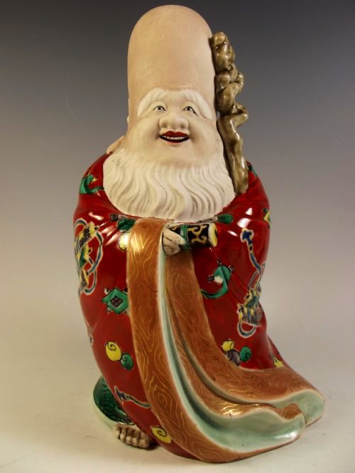 japanese meiji period kutani fukurokuju figurine - CATEGORY: ANTIQUE CERAMICS - DATED 1900