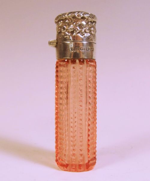 1887 silver mounted peach glass scent bottle - CATEGORY: ANTIQUE SILVER - DATED 1880