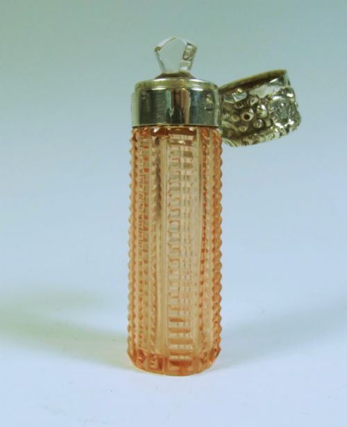 1887 SILVER MOUNTED PEACH GLASS SCENT BOTTLE - ADDITIONAL PHOTO 1
