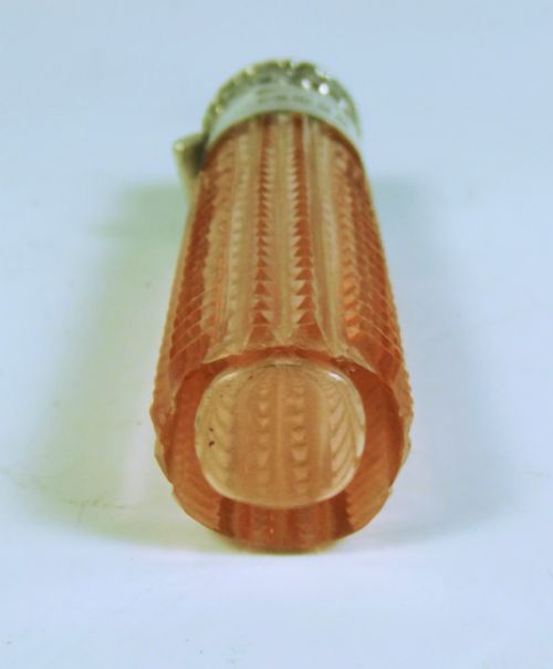 1887 SILVER MOUNTED PEACH GLASS SCENT BOTTLE - ADDITIONAL PHOTO 2