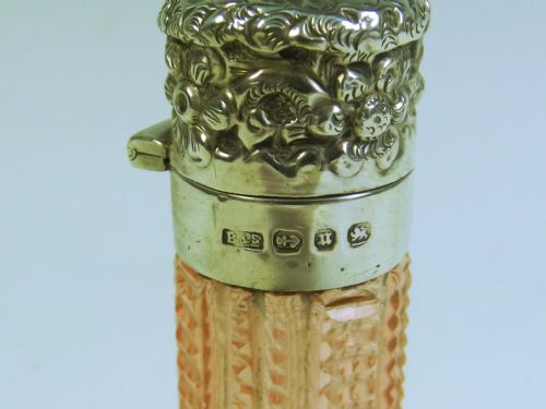 1887 SILVER MOUNTED PEACH GLASS SCENT BOTTLE - ADDITIONAL PHOTO 3