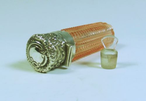 1887 SILVER MOUNTED PEACH GLASS SCENT BOTTLE - ADDITIONAL PHOTO 4