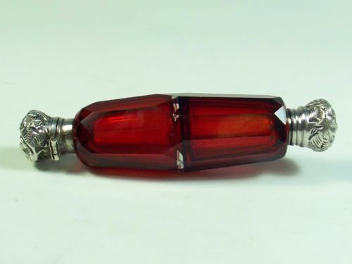 19th c tapered cranberry glass double ended scent bottle - CATEGORY: ANTIQUE GLASS - DATED 1880