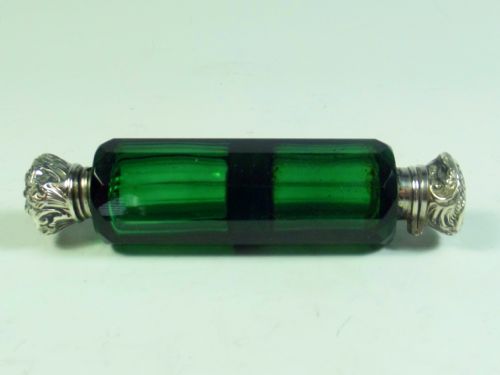 19th c green glass double ended scent bottle - CATEGORY: ANTIQUE GLASS - DATED 1880