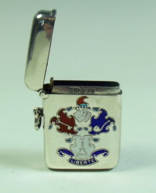 1908 HALLMARKED SILVER AND ENAMEL FOUR VICES VESTA CASE - ADDITIONAL PHOTO 1