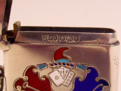 1908 HALLMARKED SILVER AND ENAMEL FOUR VICES VESTA CASE - ADDITIONAL PHOTO 2
