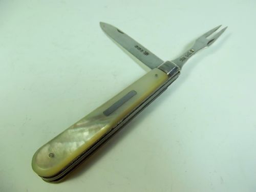 1905 hallmarked silver mother of pearl fruit knife and fork - CATEGORY: ANTIQUE SILVER - DATED 1900