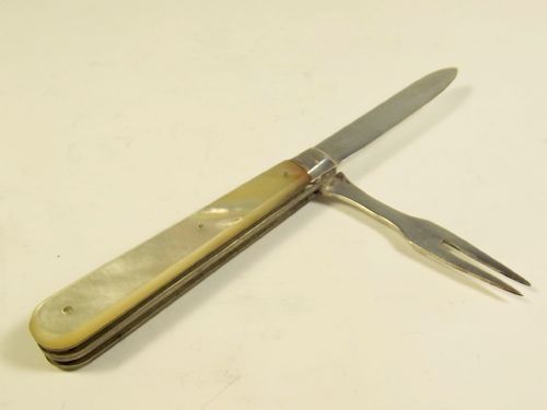 1905 HALLMARKED SILVER MOTHER OF PEARL FRUIT KNIFE AND FORK - ADDITIONAL PHOTO 1