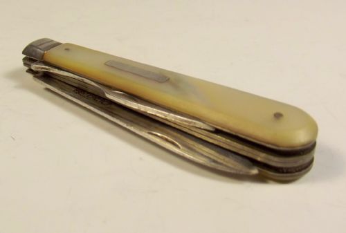 1905 HALLMARKED SILVER MOTHER OF PEARL FRUIT KNIFE AND FORK - ADDITIONAL PHOTO 2