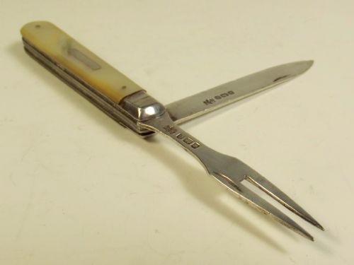 1905 HALLMARKED SILVER MOTHER OF PEARL FRUIT KNIFE AND FORK - ADDITIONAL PHOTO 4