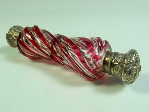 19th c bohemian overlay glass silver double ended scent bottle - CATEGORY: ANTIQUE GLASS - DATED 1880