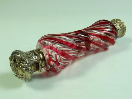 19TH C BOHEMIAN OVERLAY GLASS SILVER DOUBLE ENDED SCENT BOTTLE - ADDITIONAL PHOTO 1