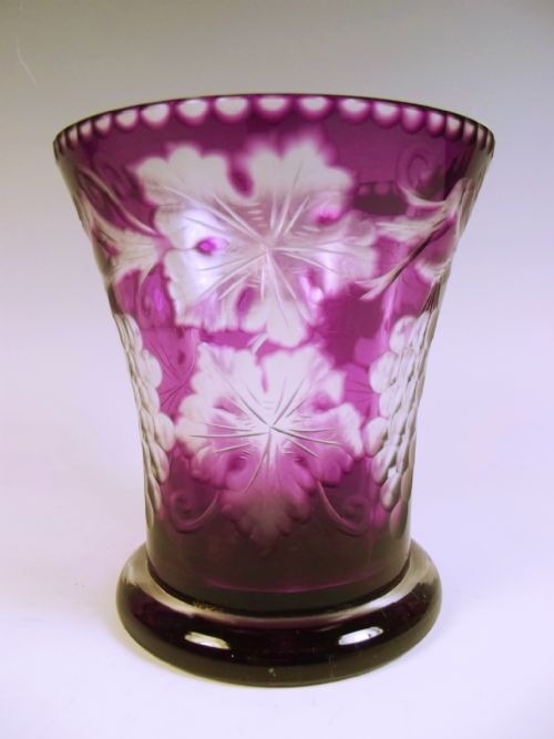 stevens and williams amethyst intaglio cut glass vase - CATEGORY: ANTIQUE GLASS - DATED 1900