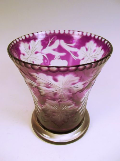 STEVENS AND WILLIAMS AMETHYST INTAGLIO CUT GLASS VASE - ADDITIONAL PHOTO 3