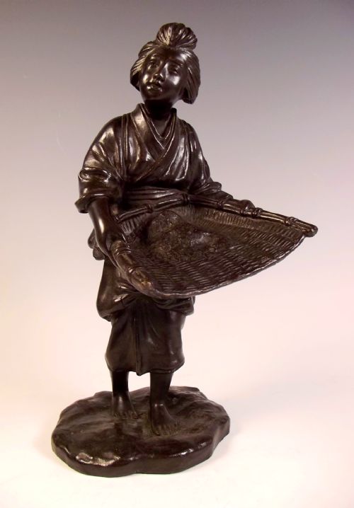 japanese bronze okimono of a rice sifter seiya meiji period - CATEGORY: ANTIQUE METAL - DATED 1890