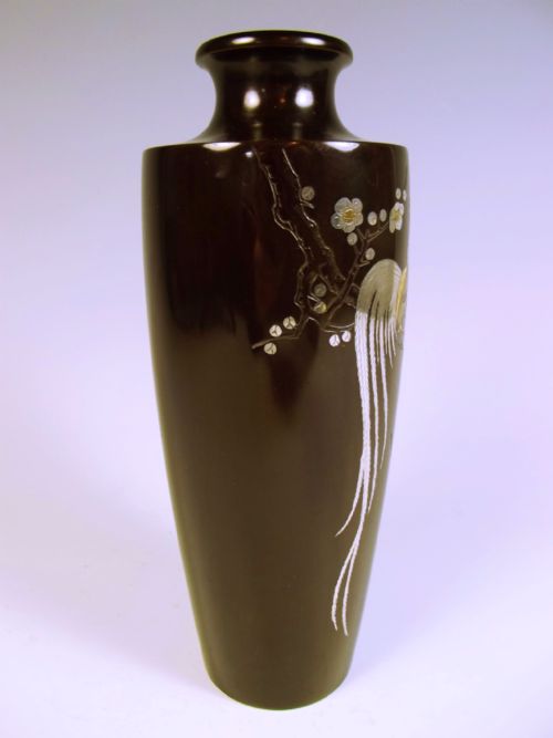 JAPANESE BRONZE COCKEREL VASE SILVER AND GOLD INLAY MEIJI PERIOD - ADDITIONAL PHOTO 2