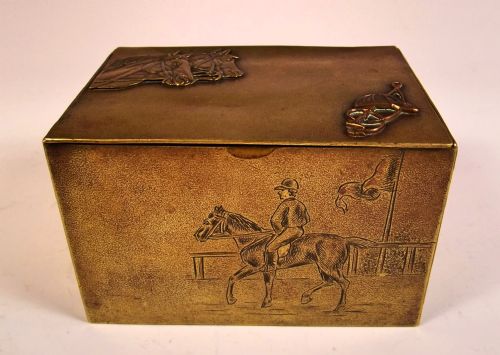 victorian brass horse racing box - CATEGORY: ANTIQUE BOXES - DATED 1880