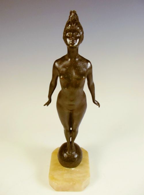art nouveau bronze of nude girl on ball - CATEGORY: ANTIQUE METAL - DATED 1910