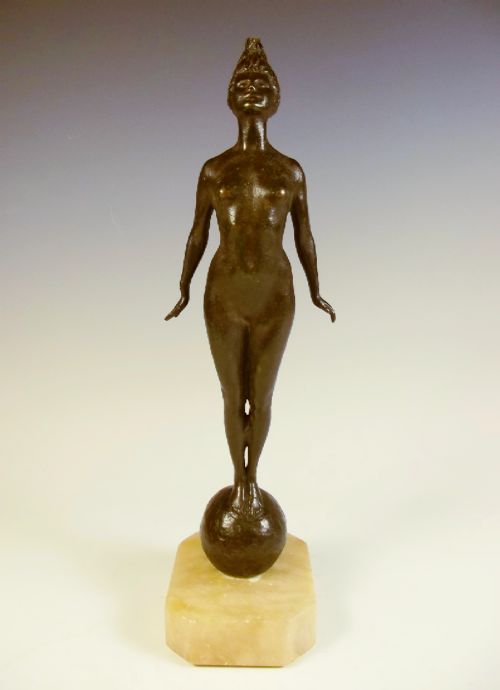 ART NOUVEAU BRONZE OF NUDE GIRL ON BALL - ADDITIONAL PHOTO 6