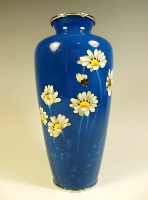 japanese blue musen cloisonne daisy vase - CATEGORY: ANTIQUE METAL - DATED 1920