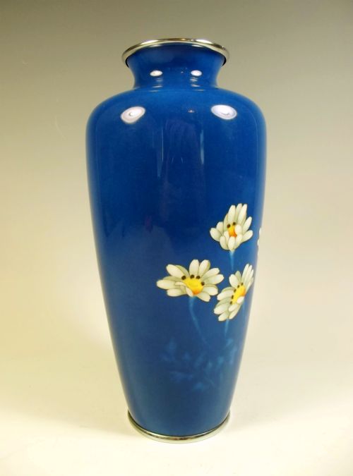JAPANESE BLUE MUSEN CLOISONNE DAISY VASE - ADDITIONAL PHOTO 2