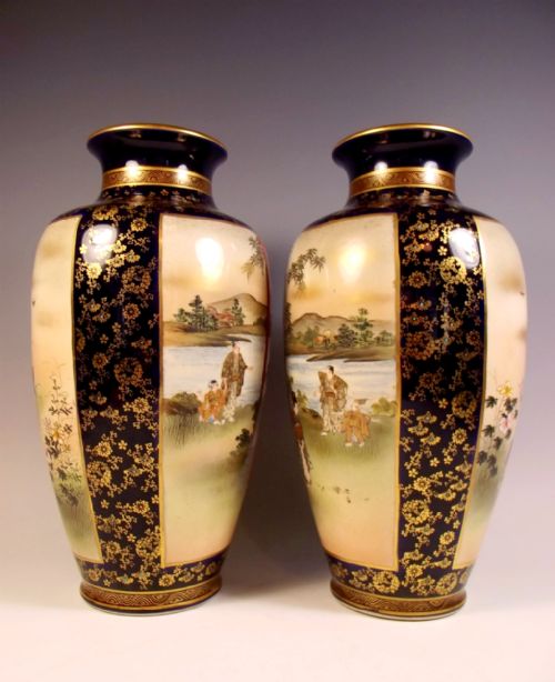 LARGE PAIR JAPANESE MEIJI PERIOD SATSUMA VASES BY HOZAN - ADDITIONAL PHOTO 1
