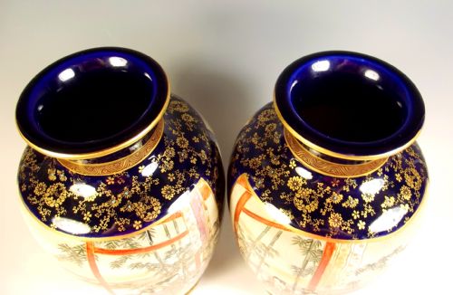 LARGE PAIR JAPANESE MEIJI PERIOD SATSUMA VASES BY HOZAN - ADDITIONAL PHOTO 3