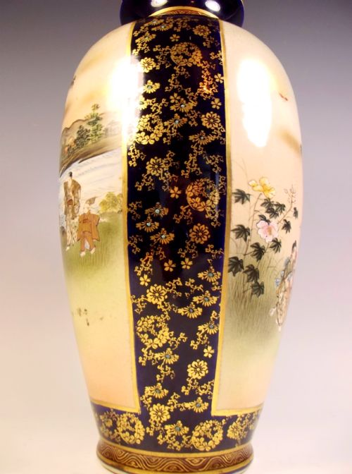 LARGE PAIR JAPANESE MEIJI PERIOD SATSUMA VASES BY HOZAN - ADDITIONAL PHOTO 10