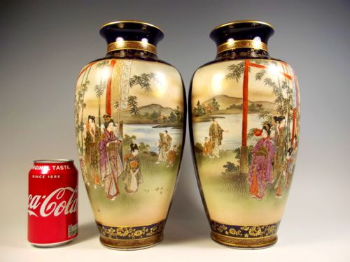 LARGE PAIR JAPANESE MEIJI PERIOD SATSUMA VASES BY HOZAN - ADDITIONAL PHOTO 11