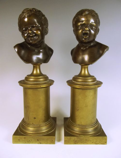 pair french ormolu bronze putti busts comedy and tragedy - CATEGORY: ANTIQUE METAL - DATED 1860