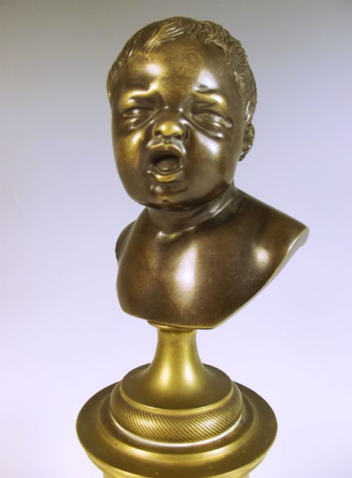 PAIR FRENCH ORMOLU BRONZE PUTTI BUSTS COMEDY AND TRAGEDY - ADDITIONAL PHOTO 2