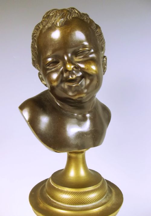 PAIR FRENCH ORMOLU BRONZE PUTTI BUSTS COMEDY AND TRAGEDY - ADDITIONAL PHOTO 3