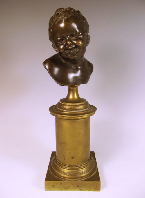 PAIR FRENCH ORMOLU BRONZE PUTTI BUSTS COMEDY AND TRAGEDY - ADDITIONAL PHOTO 4