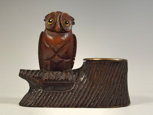 19th c black forest carved wood owl match striker - CATEGORY: ANTIQUE MISCELLANEOUS - DATED 1890