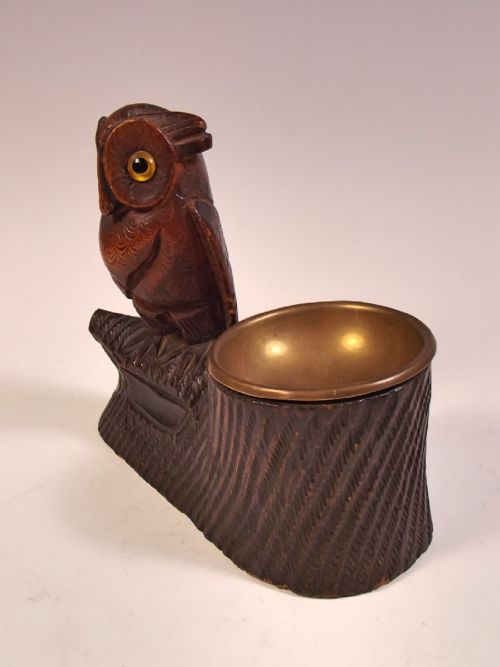 19TH C BLACK FOREST CARVED WOOD OWL MATCH STRIKER - ADDITIONAL PHOTO 2