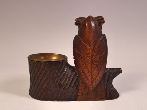 19TH C BLACK FOREST CARVED WOOD OWL MATCH STRIKER - ADDITIONAL PHOTO 3