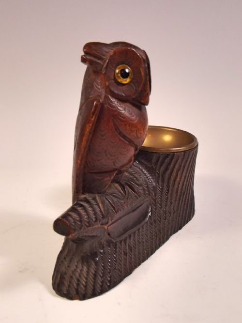 19TH C BLACK FOREST CARVED WOOD OWL MATCH STRIKER - ADDITIONAL PHOTO 4