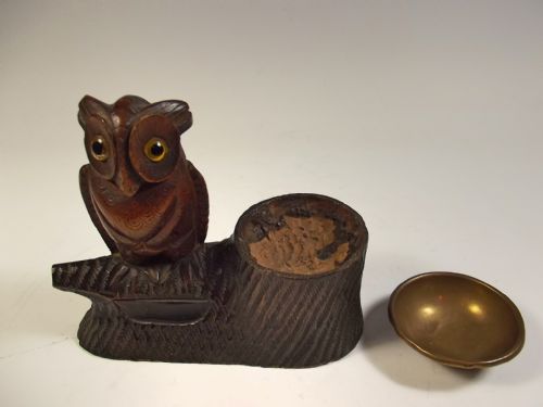 19TH C BLACK FOREST CARVED WOOD OWL MATCH STRIKER - ADDITIONAL PHOTO 6